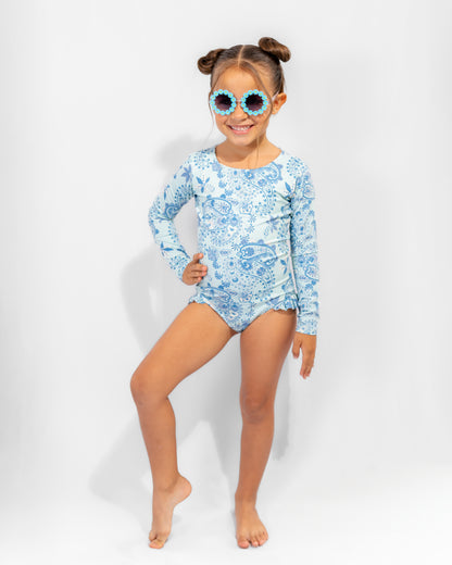 Paisley Petal Long Sleeve Swimsuit