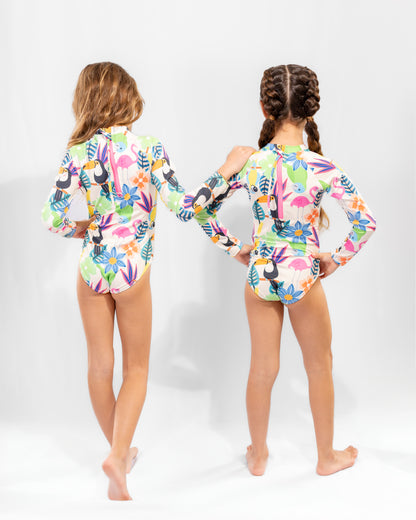Jungle Blossom Zip-Back Long Sleeve Swimsuit