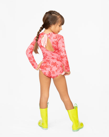 Chinoiserie Pink Long Sleeve Swimsuit