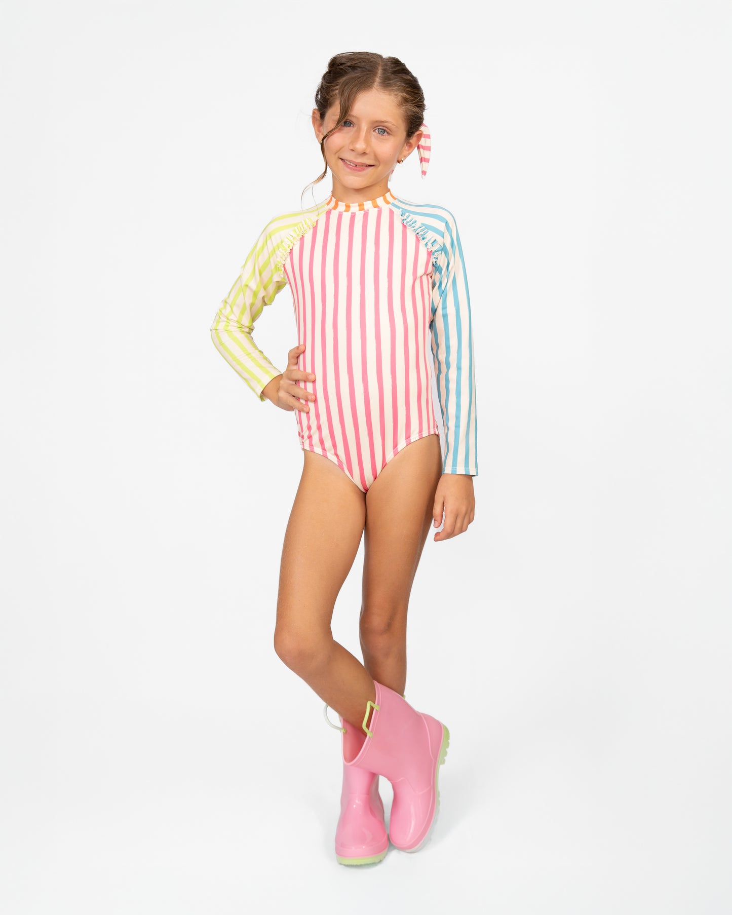 Lagoon Stripes Zip-Back Long Sleeve Swimsuit