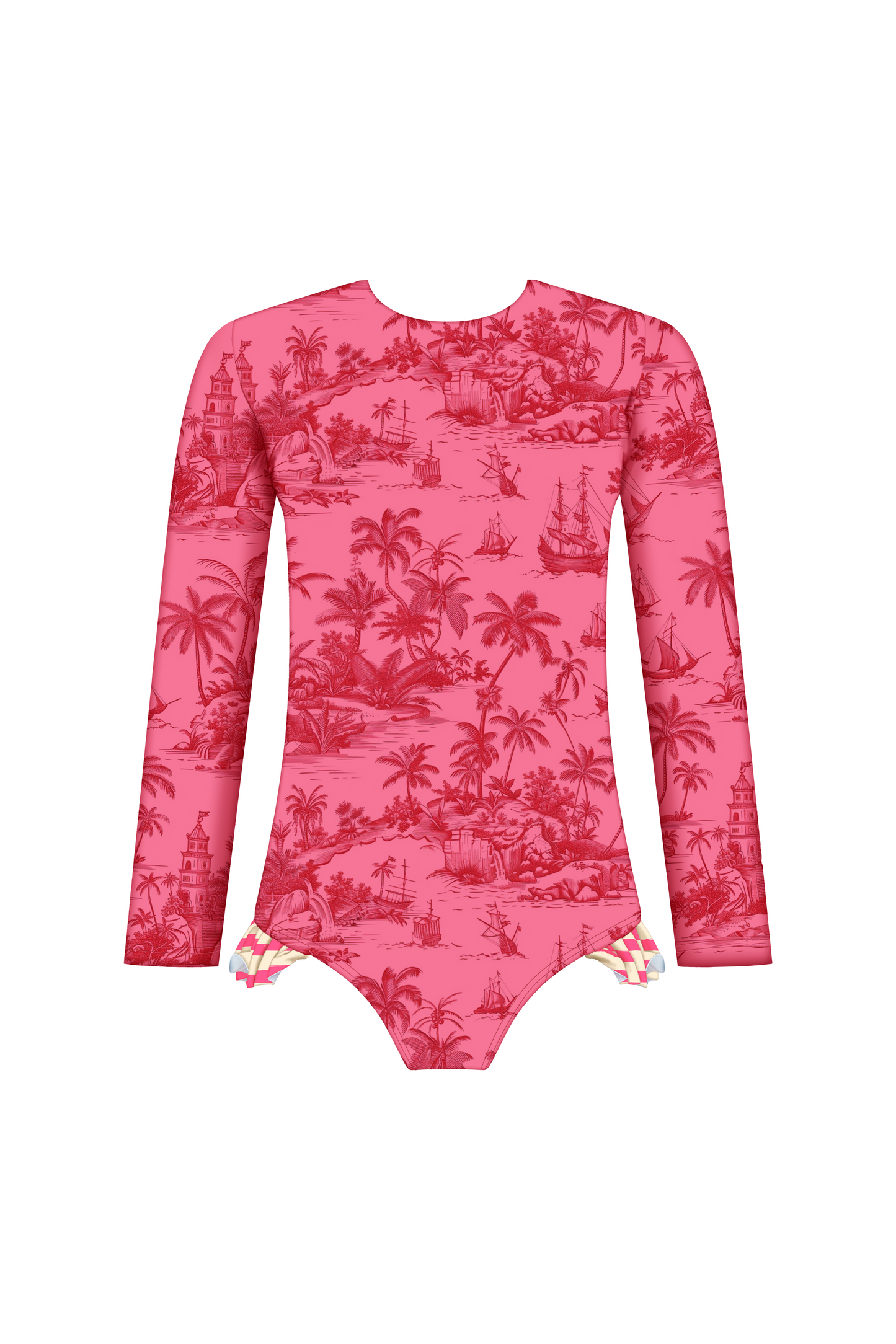 Chinoiserie Pink Long Sleeve Swimsuit