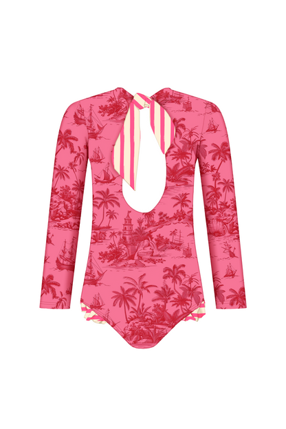 Chinoiserie Pink Long Sleeve Swimsuit