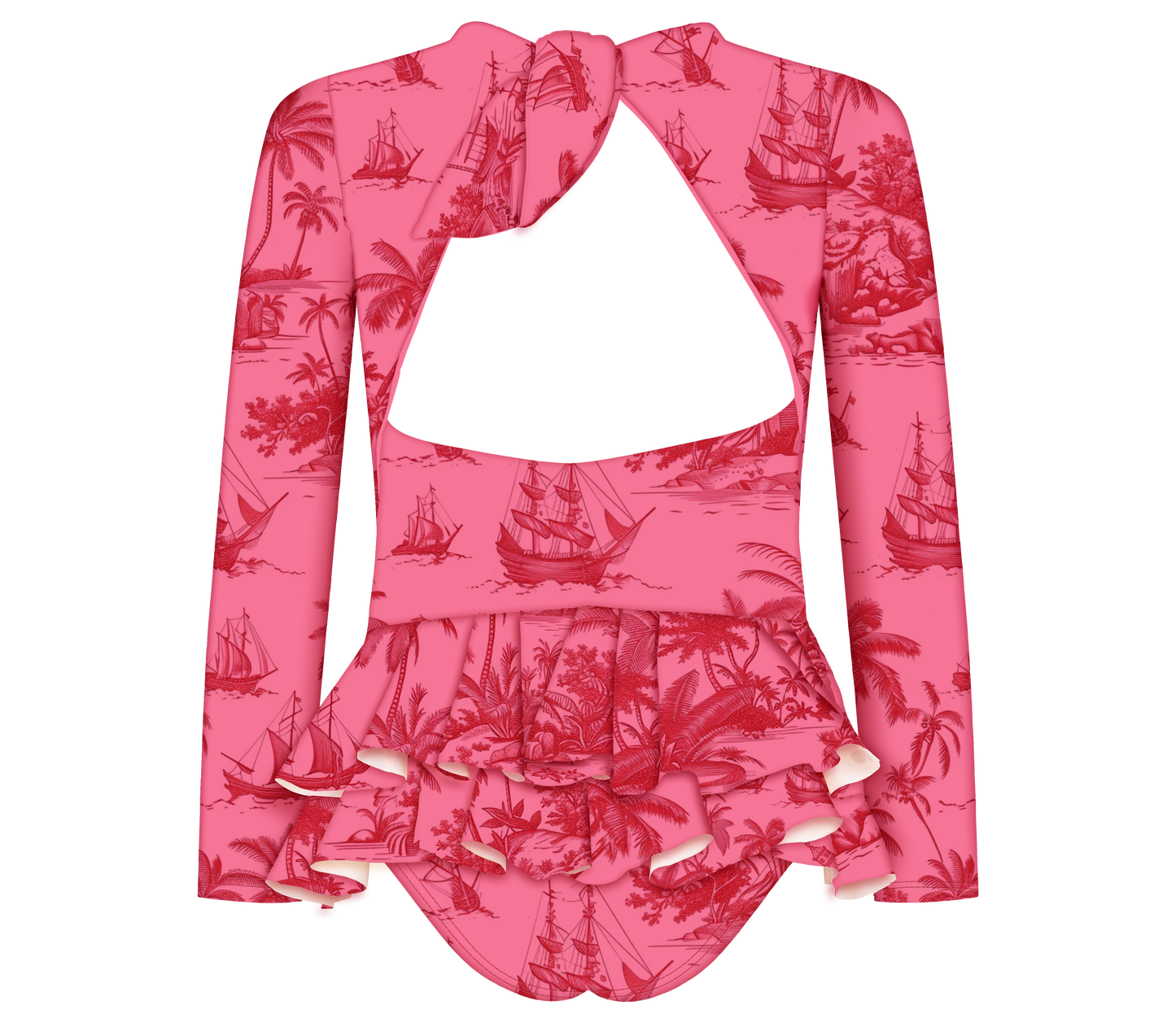 Chinoiserie Pink Long Sleeve Bolero Swimsuit