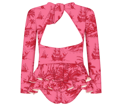 Chinoiserie Pink Long Sleeve Bolero Swimsuit