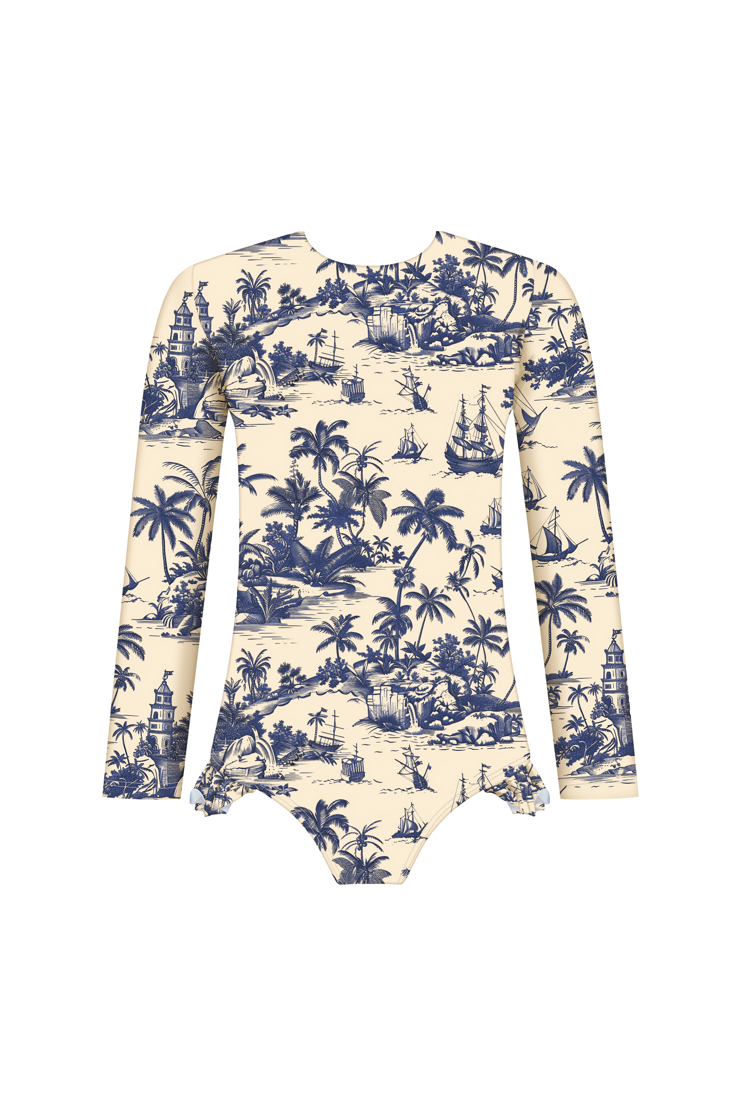 Chinoiserie Blue Long Sleeve Swimsuit