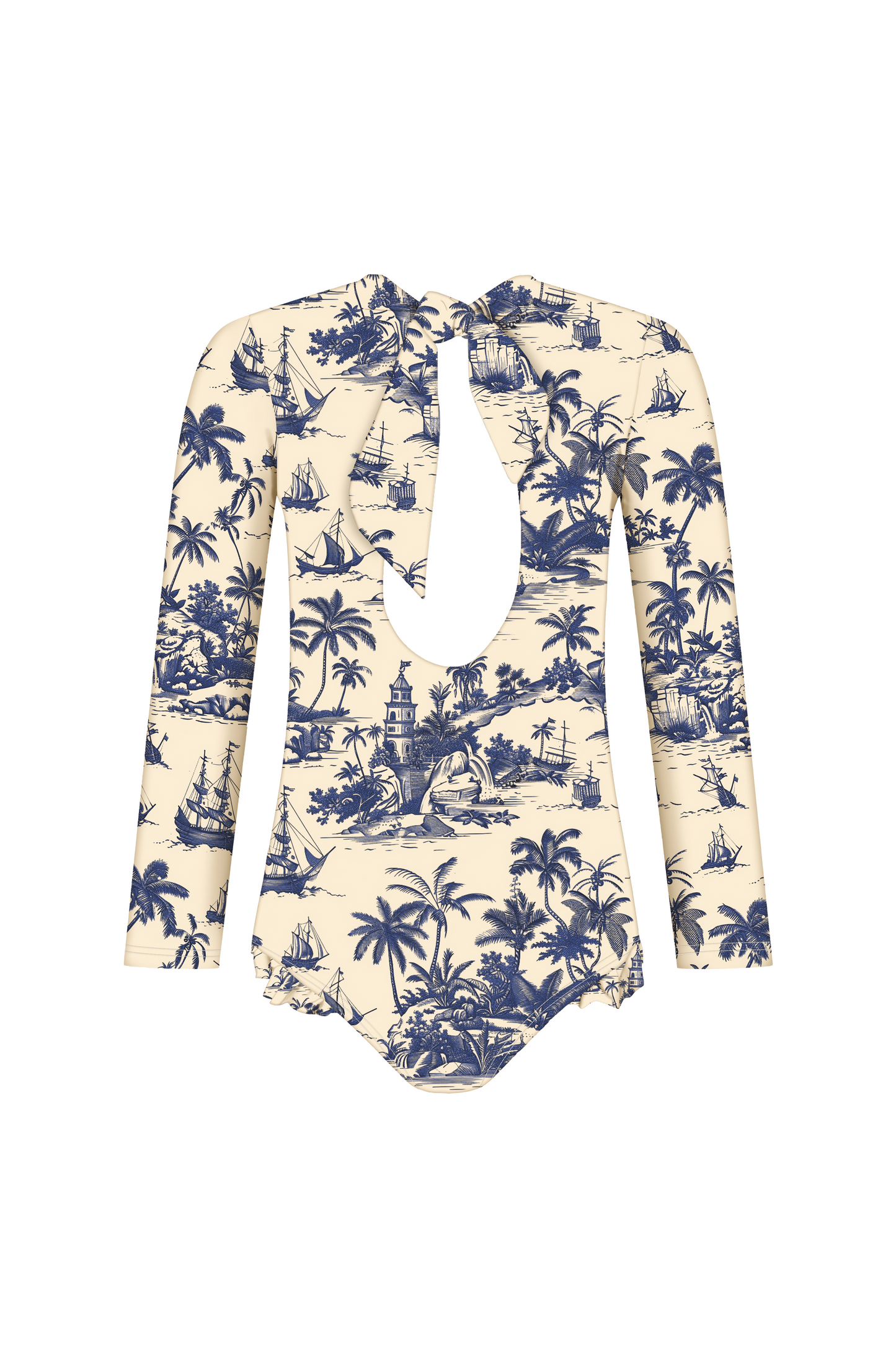 Chinoiserie Blue Long Sleeve Swimsuit