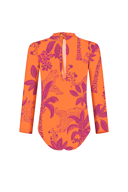 Sunset Jaguar Zip-Back Long Sleeve Swimsuit