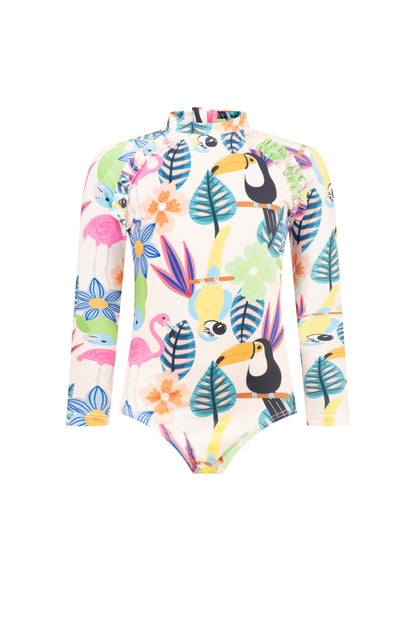 Jungle Blossom Zip-Back Long Sleeve Swimsuit