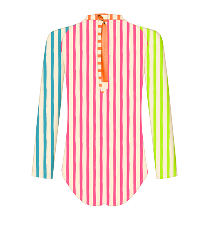 Lagoon Stripes Zip-Back Long Sleeve Swimsuit