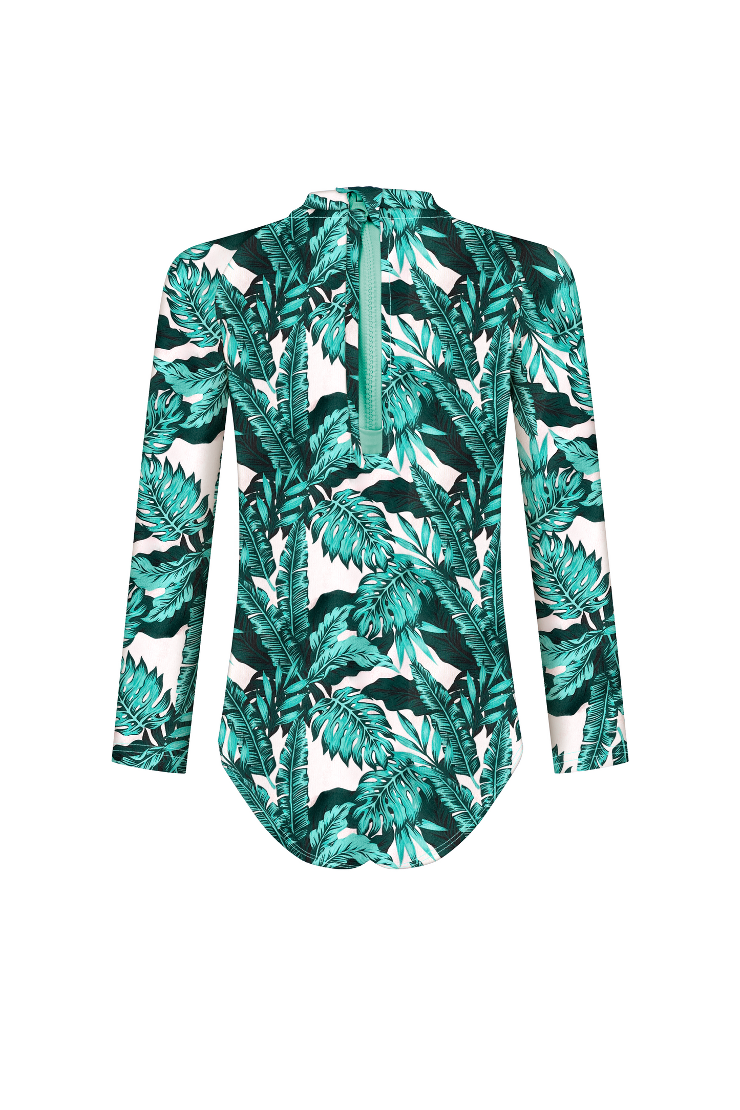 Palm Paradise Zip-Back Long Sleeve Swimsuit