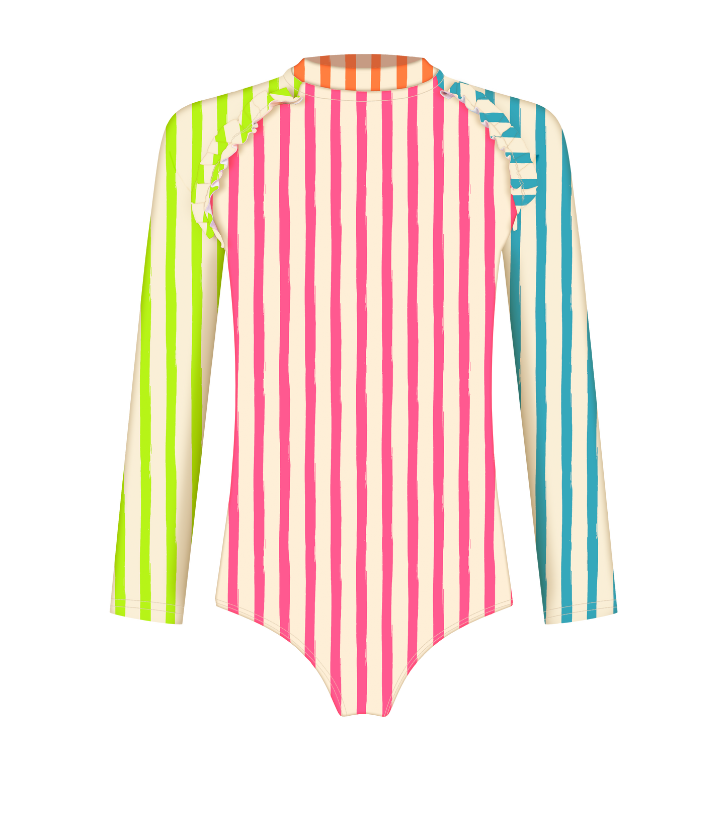 Lagoon Stripes Zip-Back Long Sleeve Swimsuit