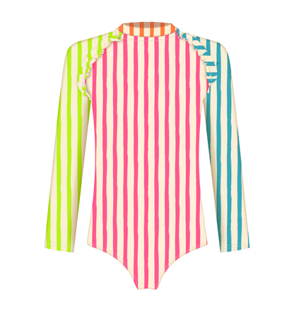 Lagoon Stripes Zip-Back Long Sleeve Swimsuit